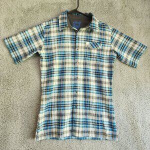 Kuhl Boys Shirts Size XL (16/18) Button Up Blue Short Sleeve Mountain Grown Yout